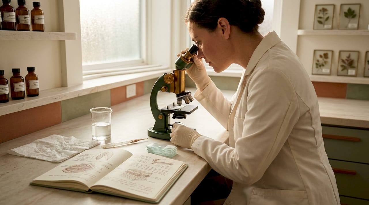 Lab technician observing muscle microstructure