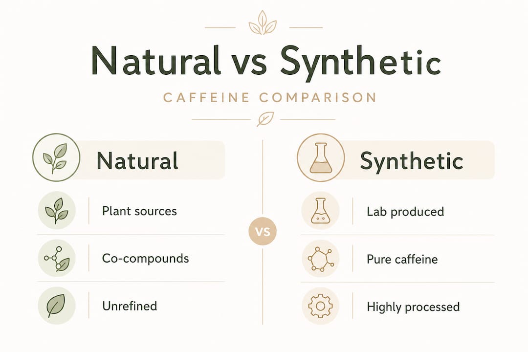 Infographic comparing natural and synthetic caffeine attributes