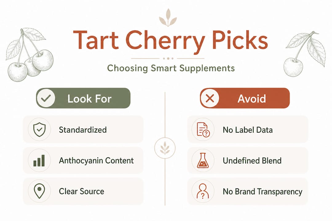 Infographic comparing smart and risky tart cherry supplement choices