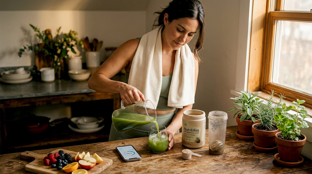 Woman preparing hydration and protein drink