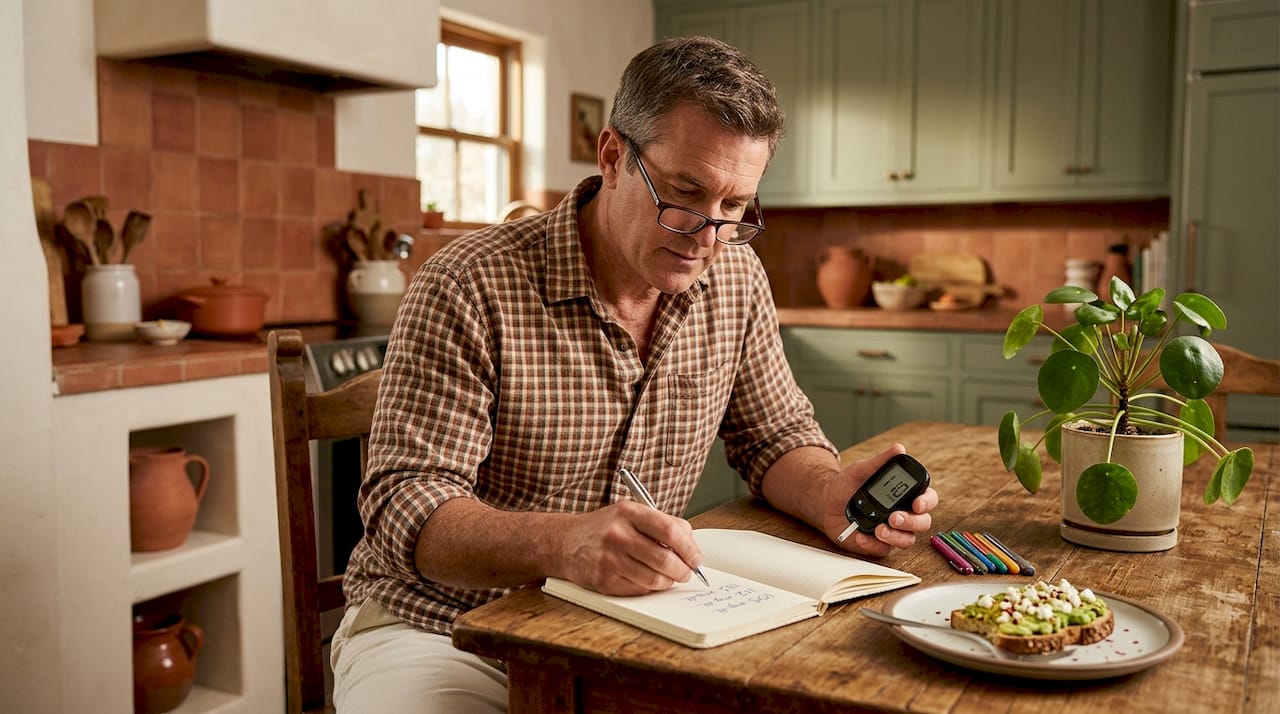 Man tracking blood sugar during fasting