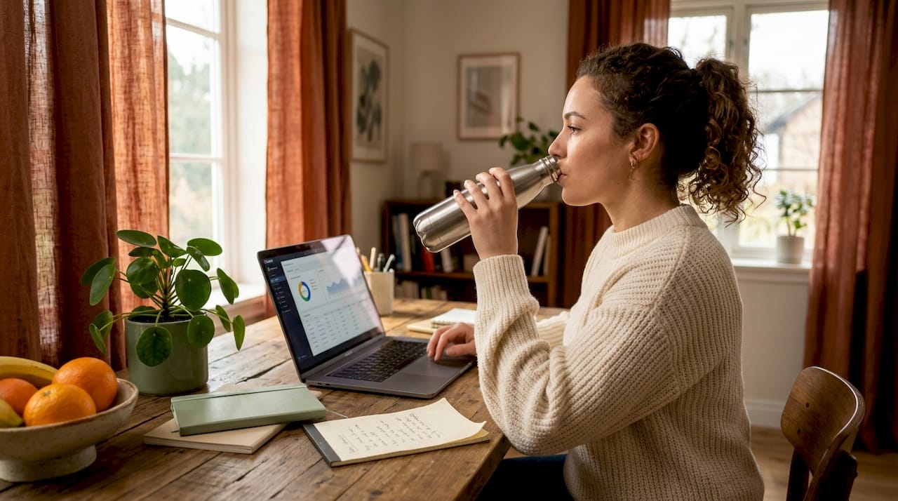 Staying hydrated with water at desk
