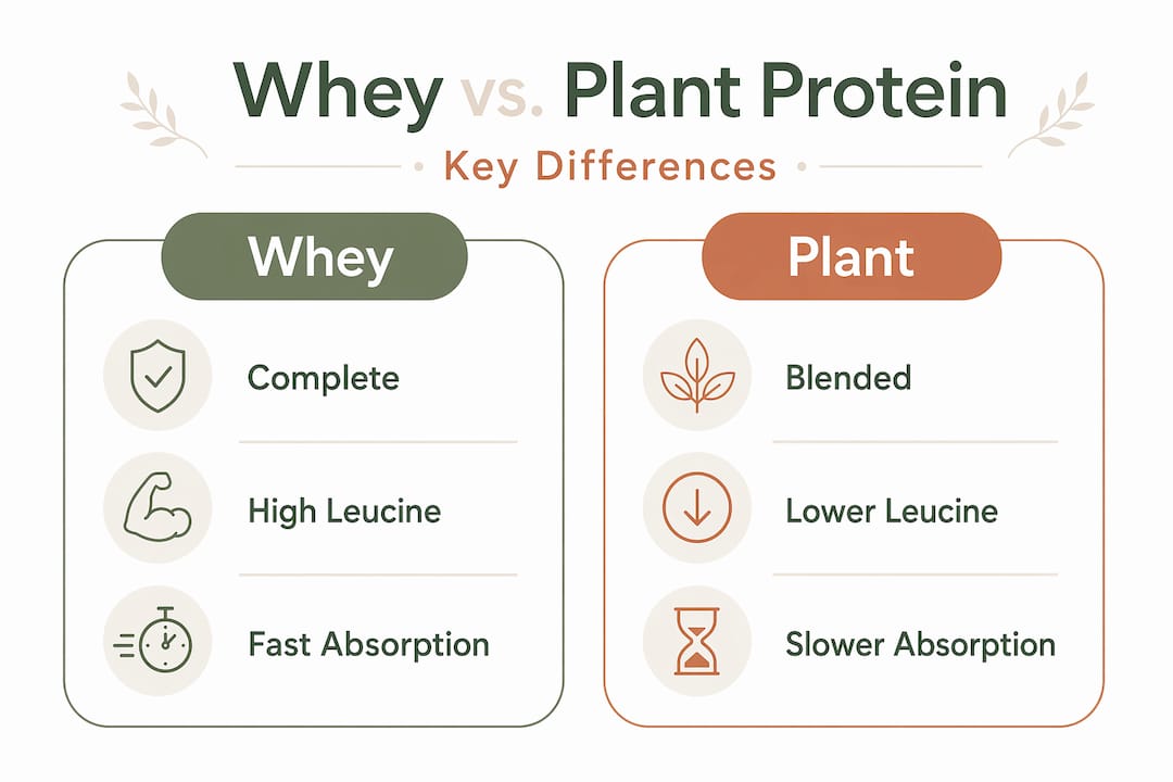 Infographic compares whey versus plant protein key features