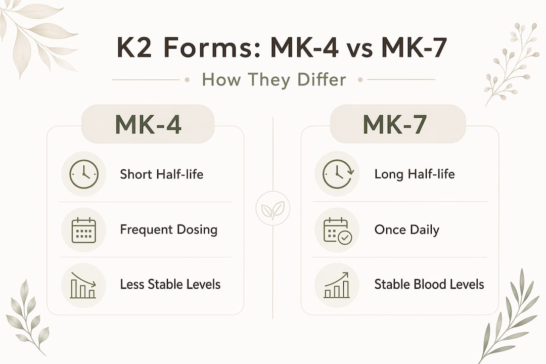 Infographic comparing MK-4 and MK-7 K2 forms