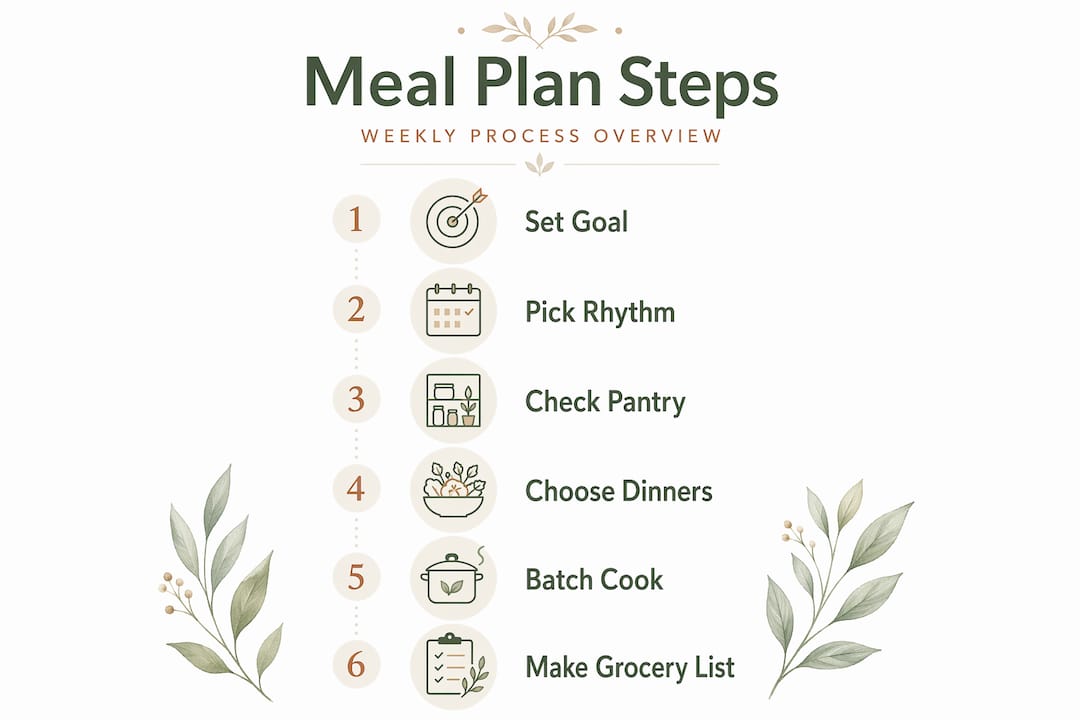 Infographic visualizing meal planning steps in order