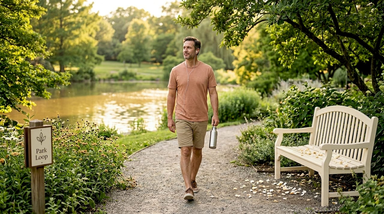 Man walking outdoors in afternoon sunlight