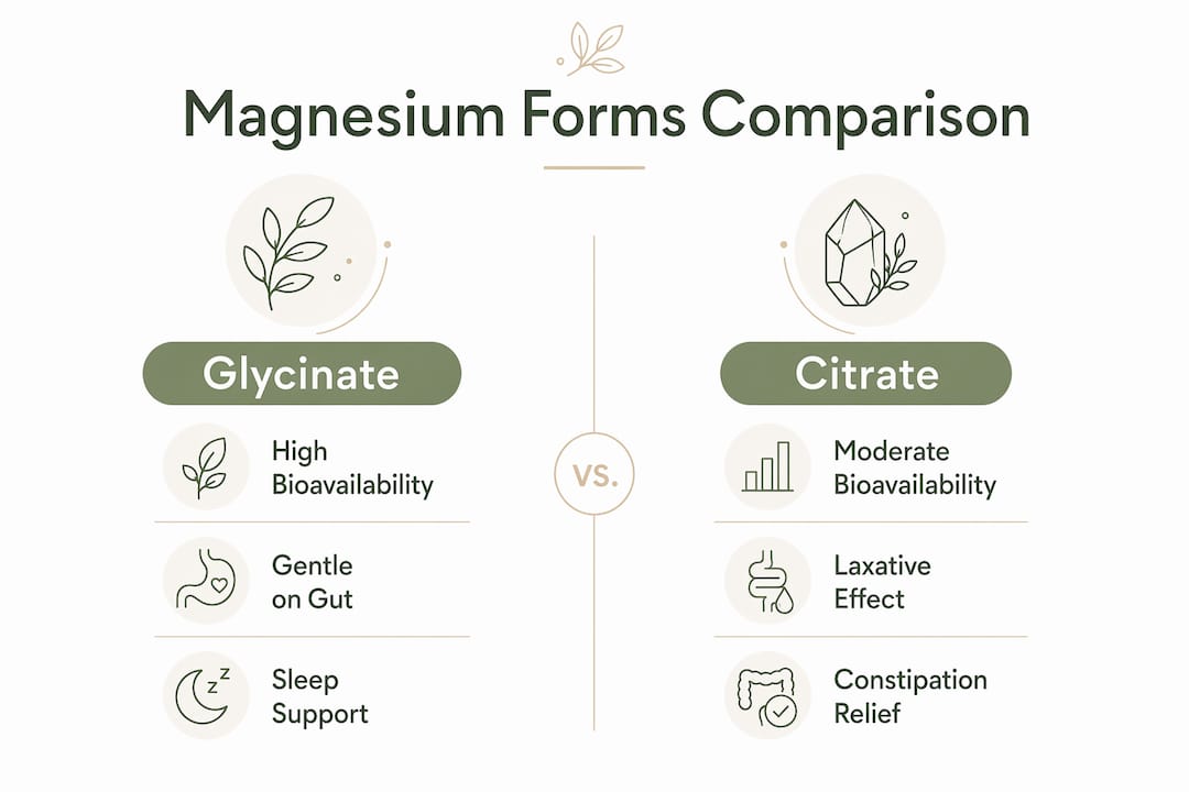Infographic comparing magnesium glycinate and citrate forms
