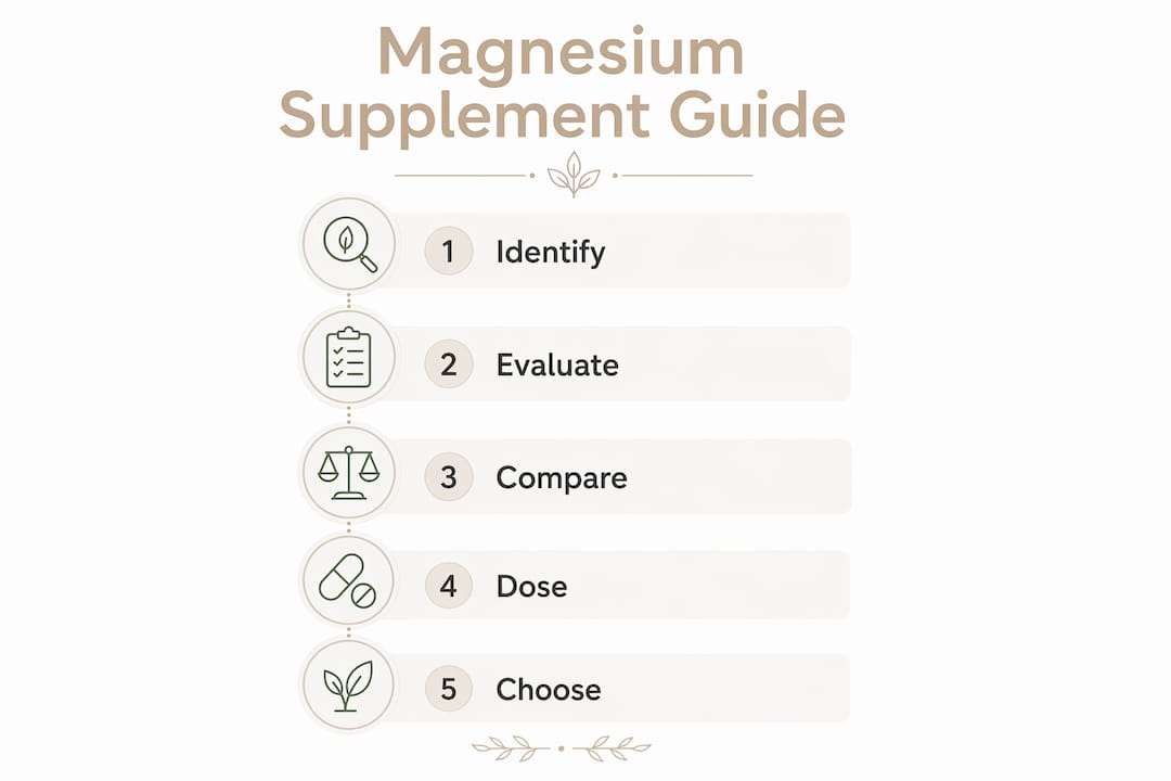 Infographic outlining magnesium supplement buying steps