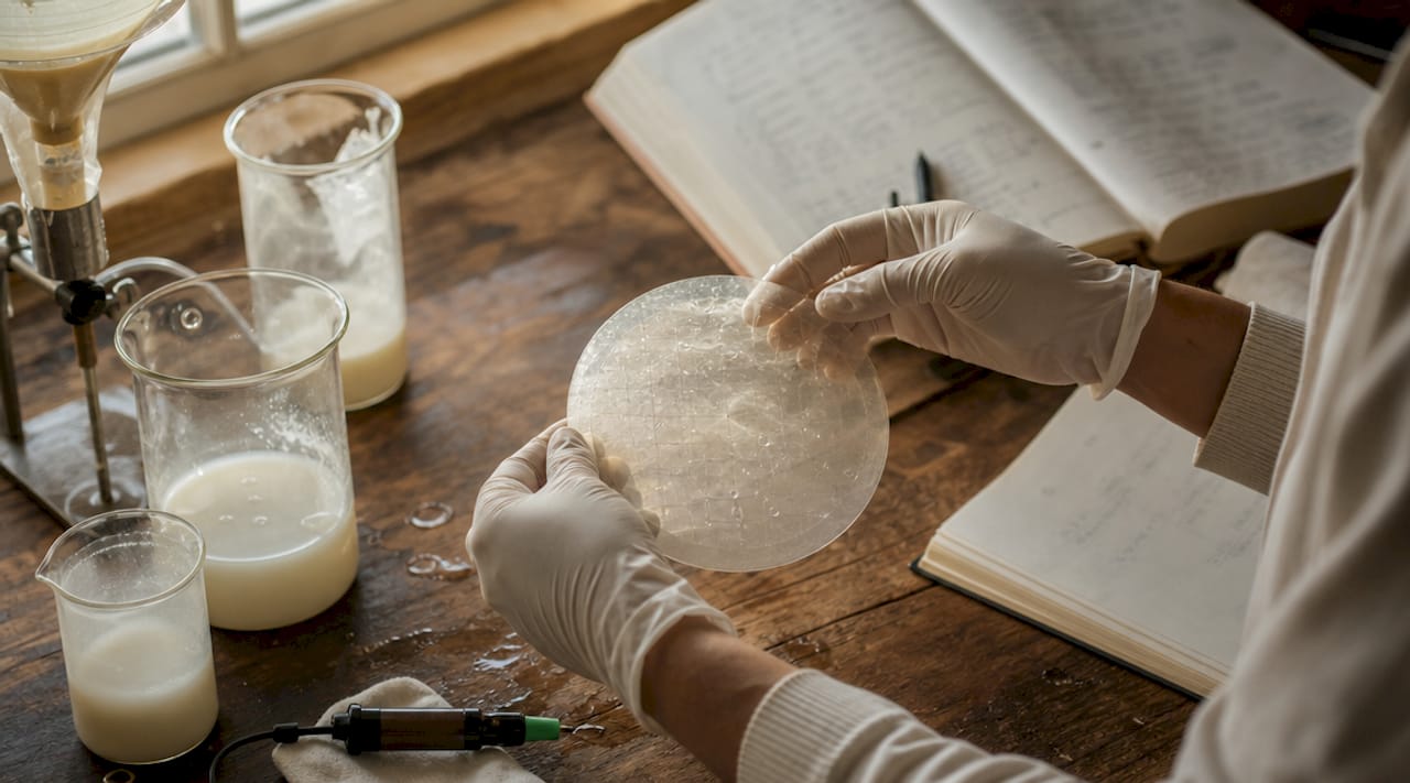 Scientist handling whey filtration membrane in lab