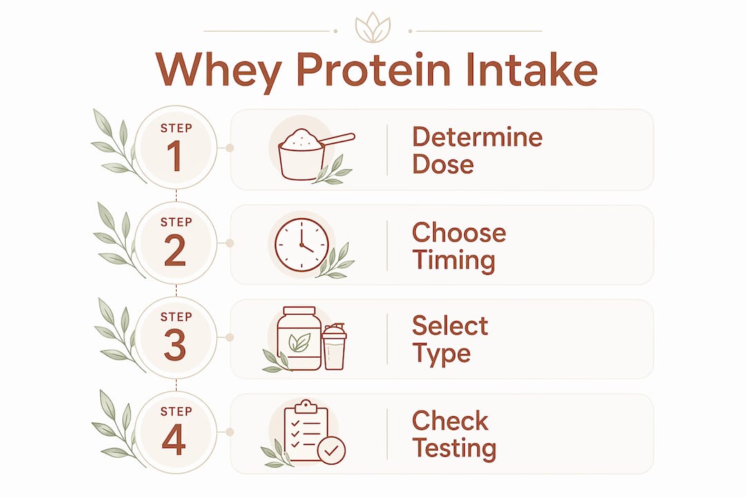 Infographic outlining whey protein intake steps