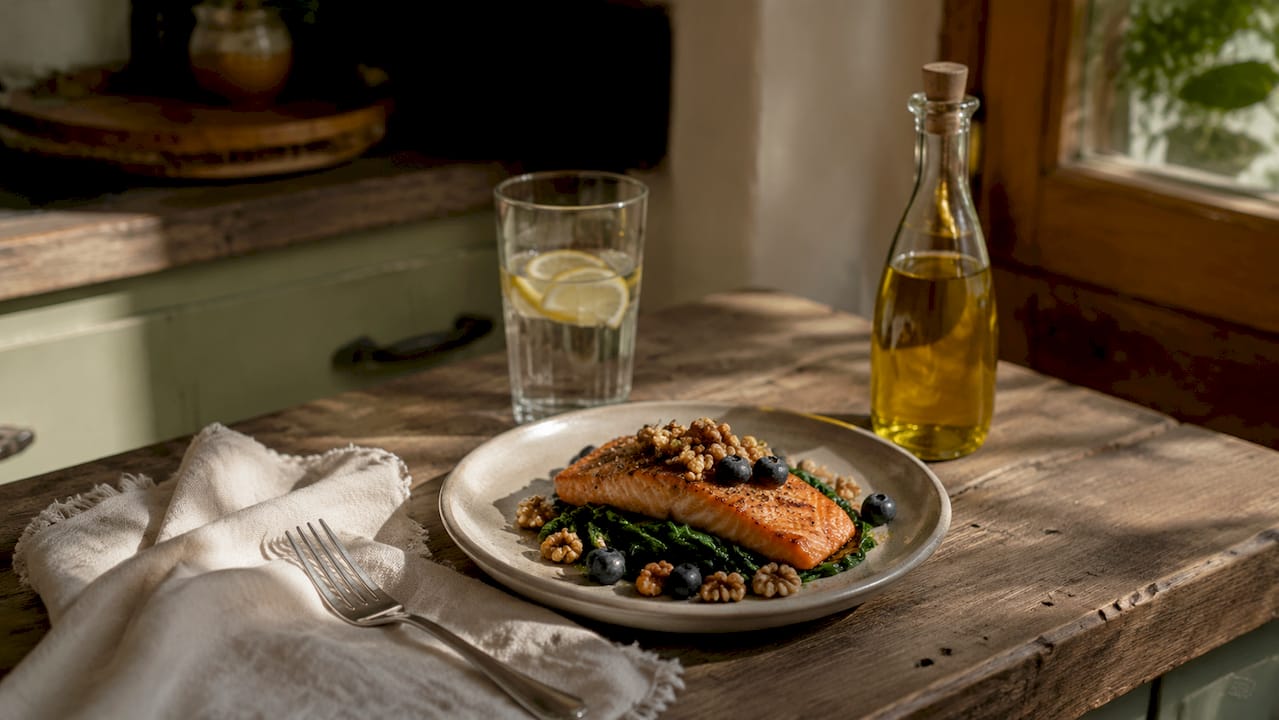 Healthy anti-inflammatory foods on table
