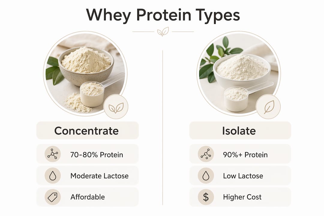 Infographic comparing whey concentrate and isolate protein types
