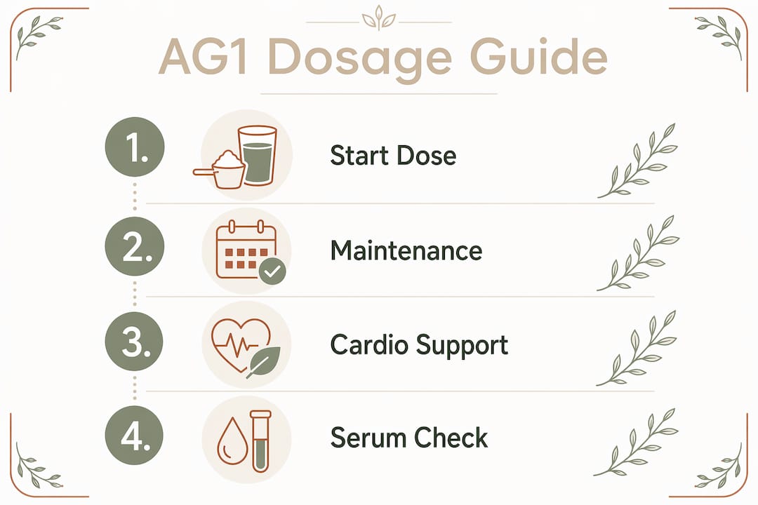 Infographic showing AG1 vitamin D3 K2 dosage steps