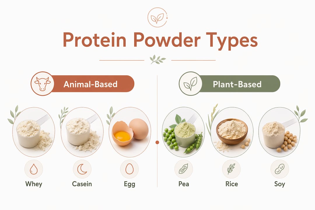 Infographic comparing animal and plant protein powders
