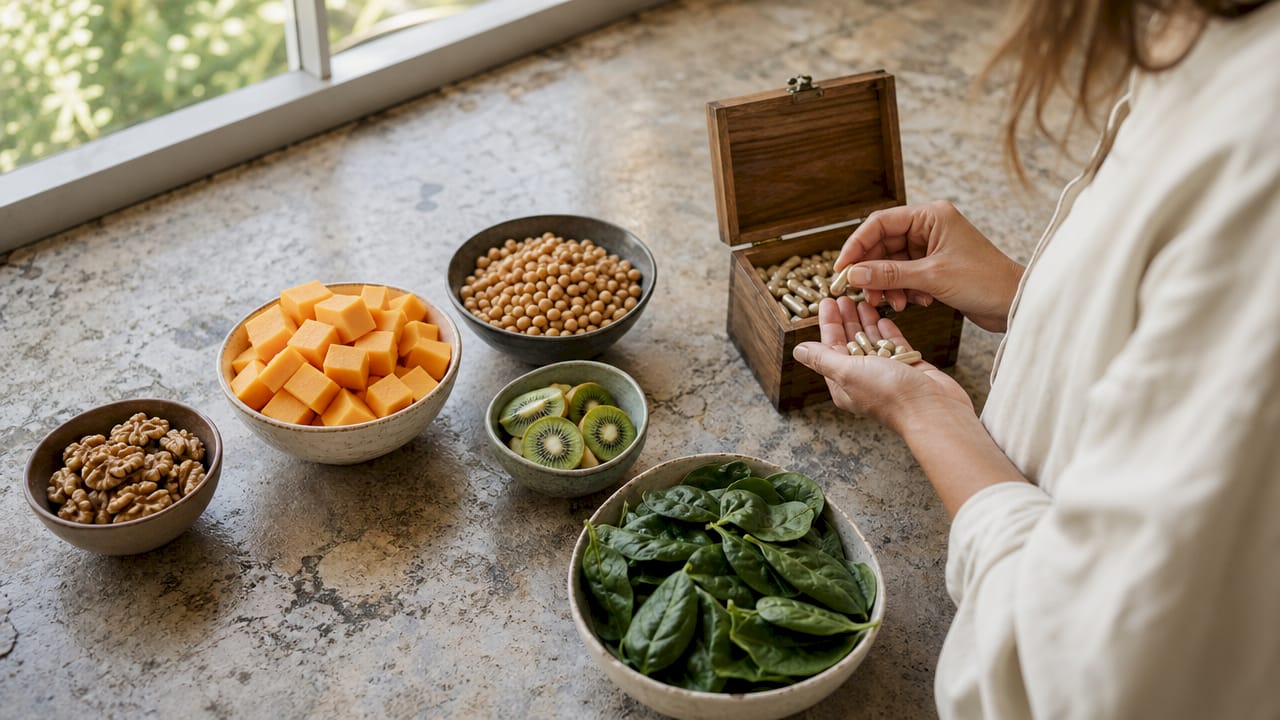 Close-up of mineral-rich foods for bones
