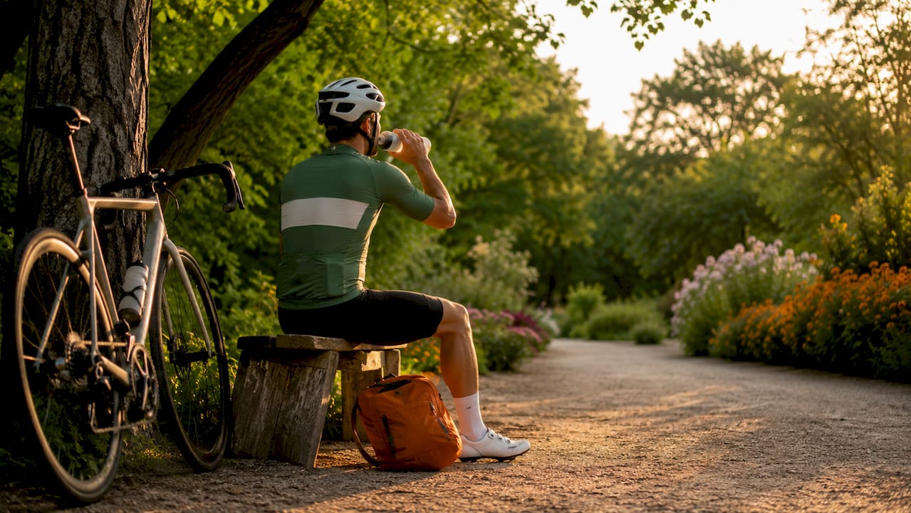 Cyclist drinking water during exercise break