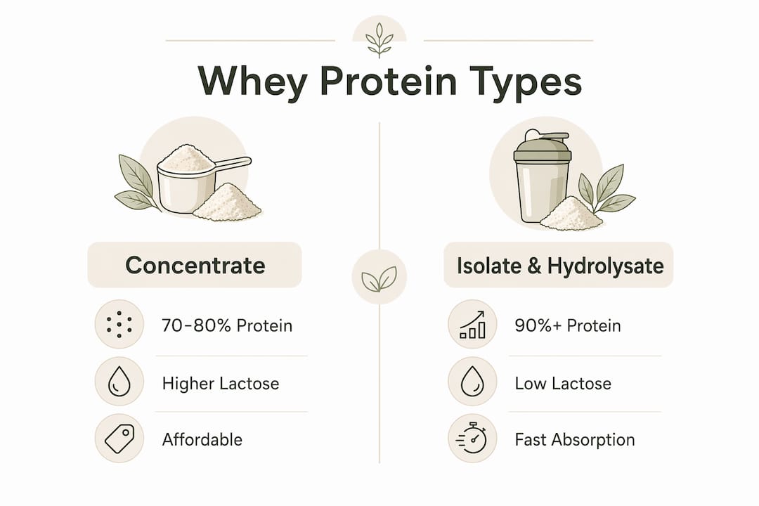 Comparative infographic of whey protein types