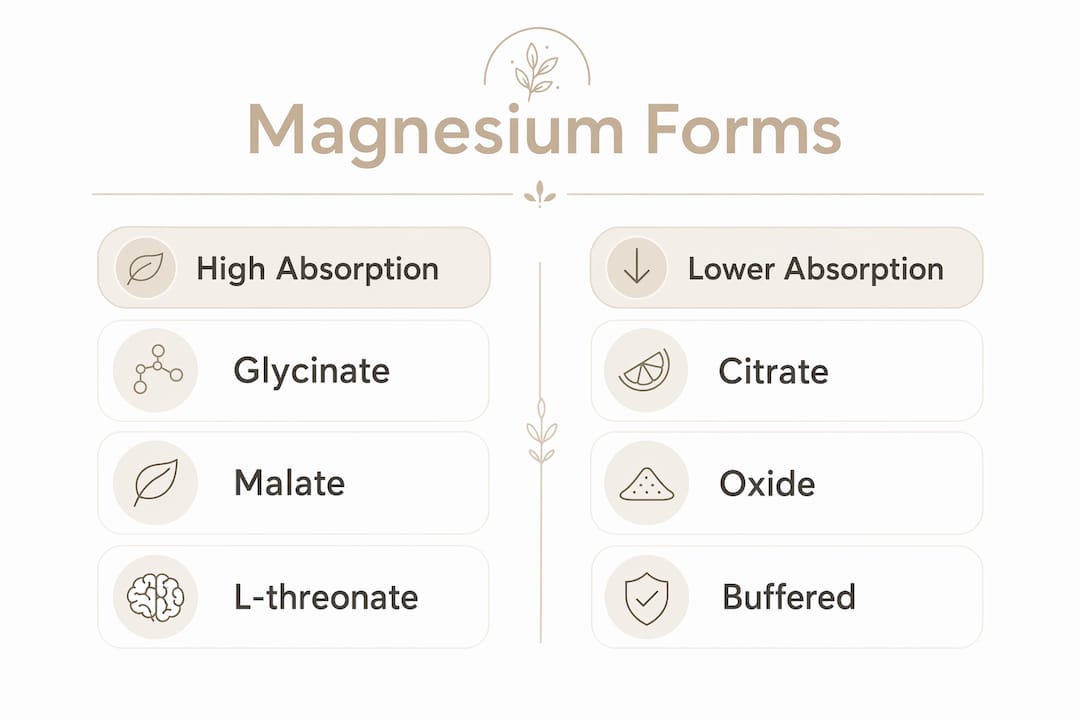 Infographic comparing magnesium supplement forms and absorption