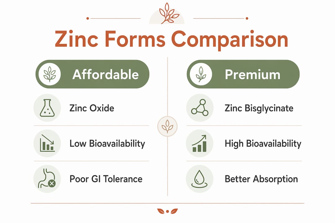 Infographic comparing zinc supplement chemical forms