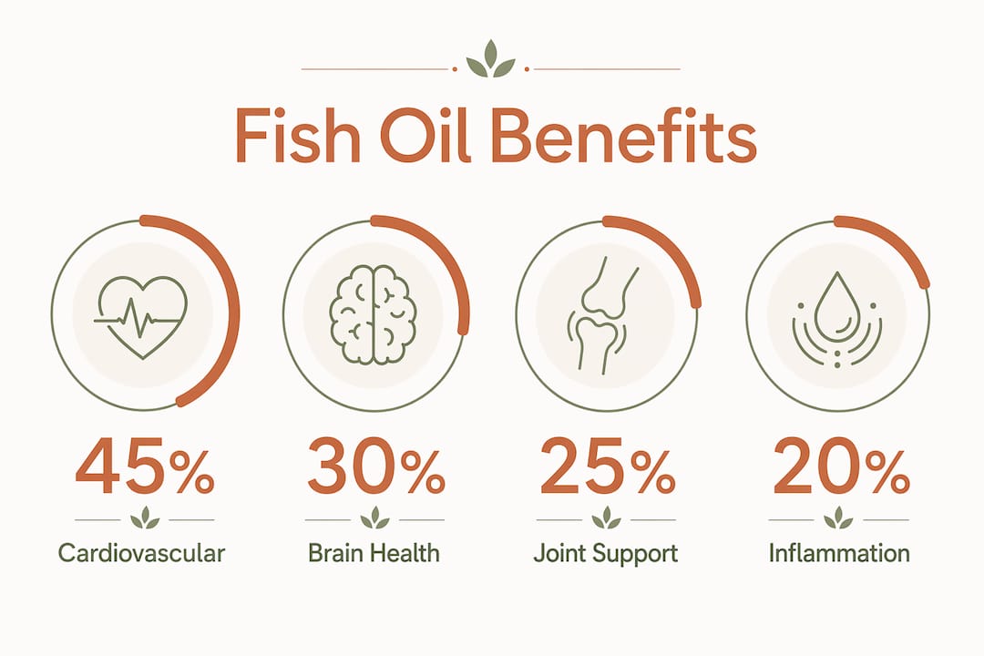 Infographic showing key fish oil health benefit statistics