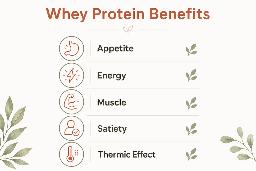 Infographic showing whey protein benefits for weight loss