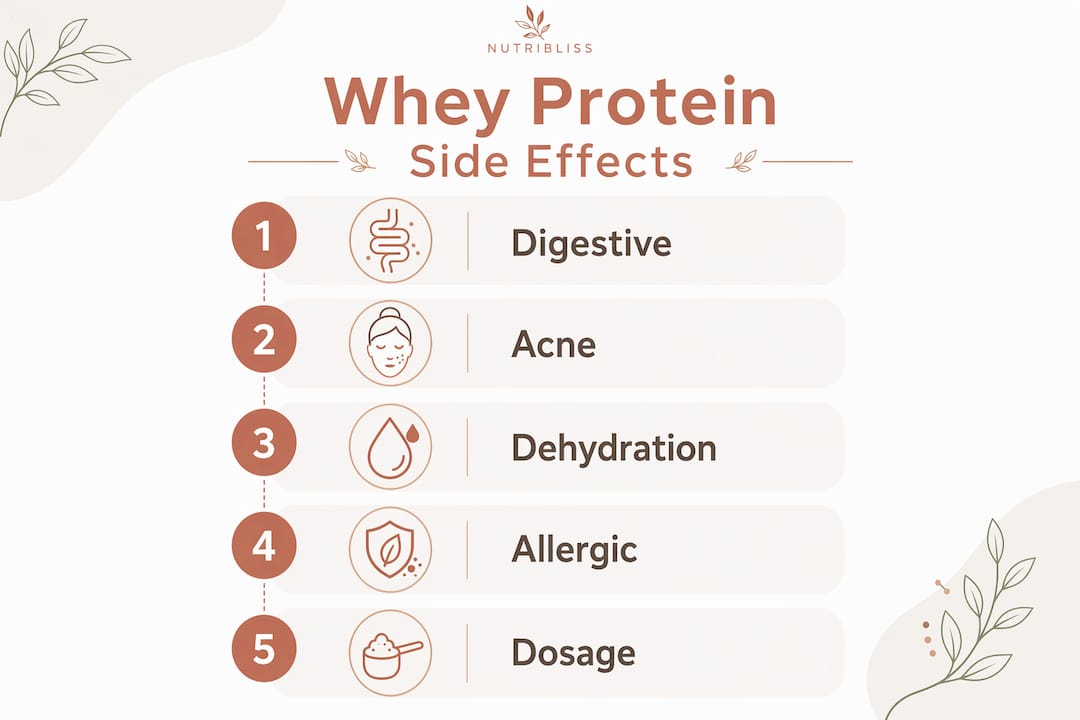 Infographic showing whey protein side effects stages