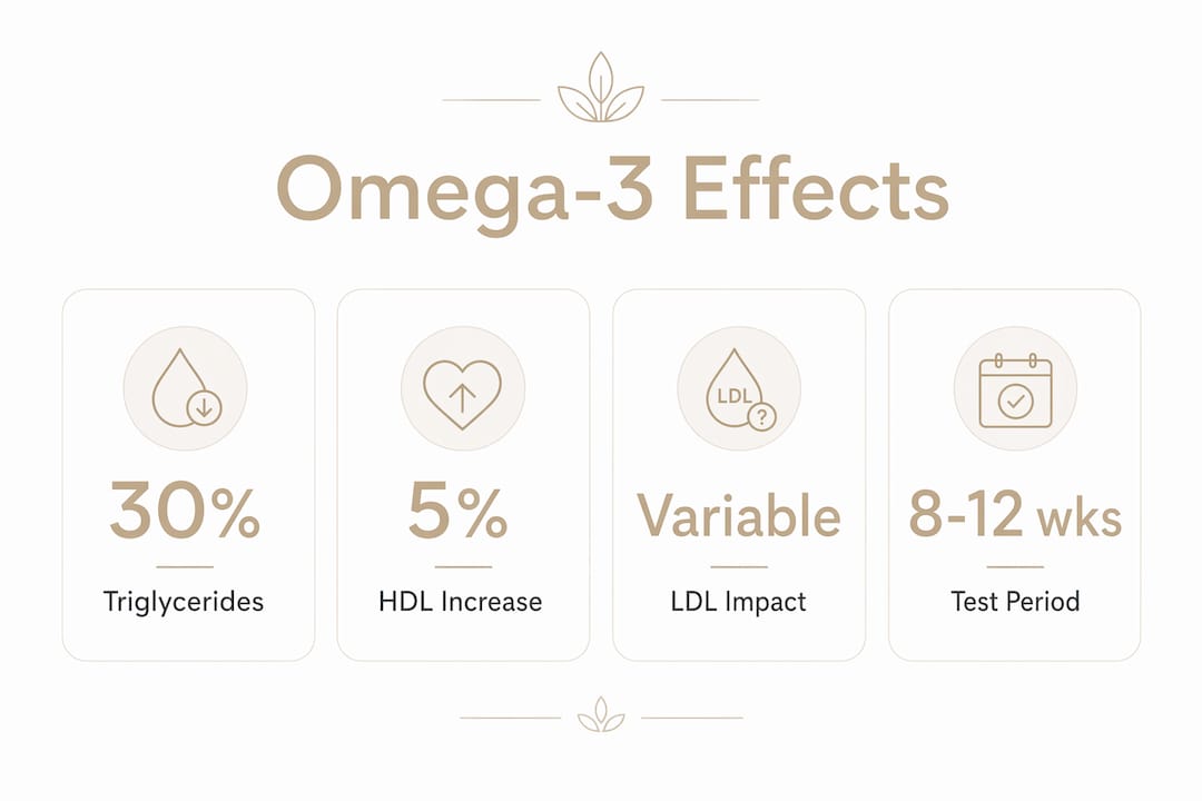 Infographic showing omega-3 effects on cholesterol and triglycerides