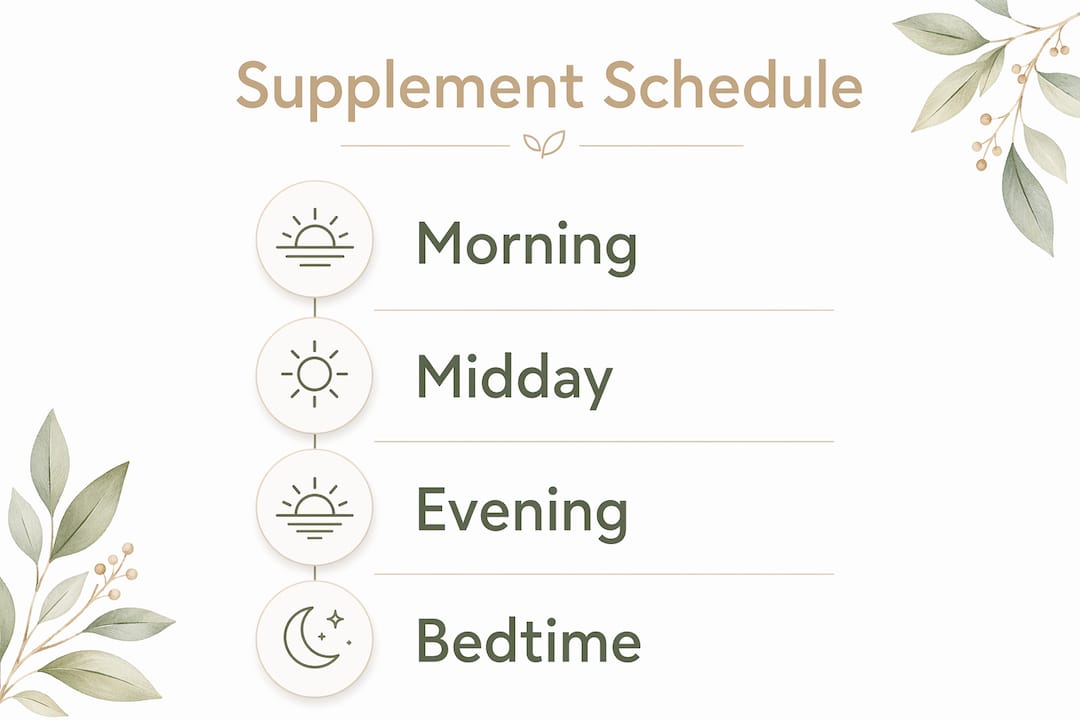 Infographic showing supplement intake timing stages