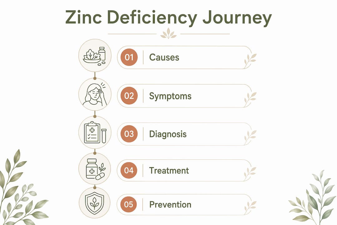 Infographic illustrating zinc deficiency causes to prevention