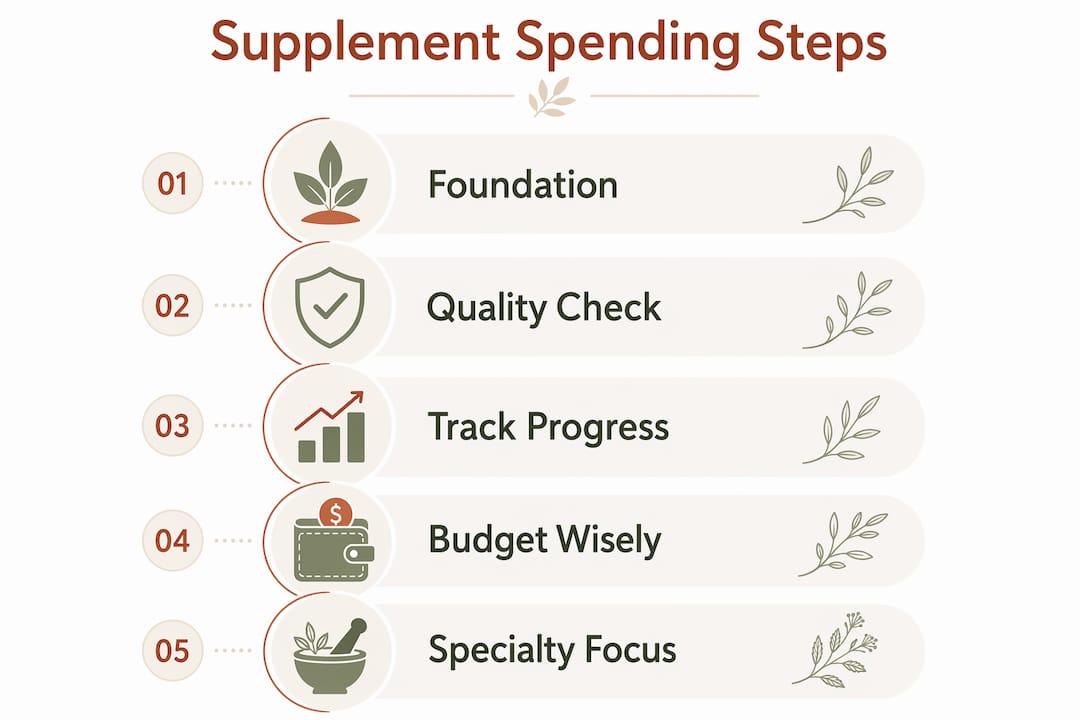 Infographic showing five key supplement spending steps