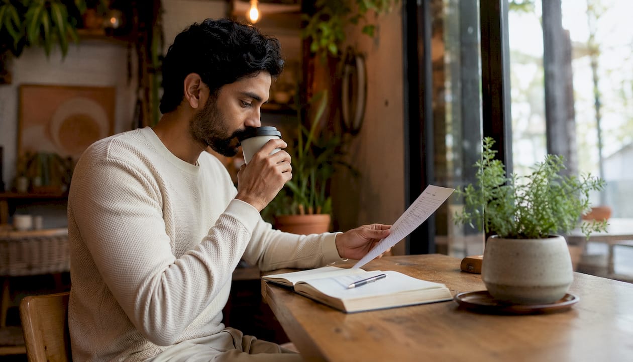 Man reviewing lab test results for supplement plan