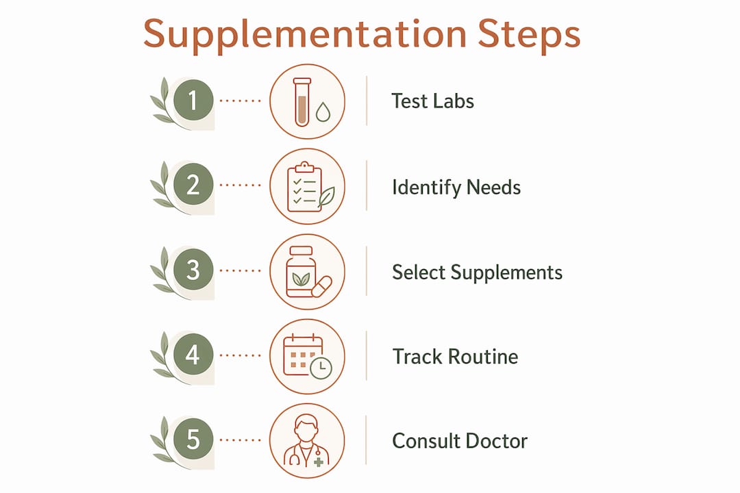 Infographic illustrating supplementation steps on plant-based diet