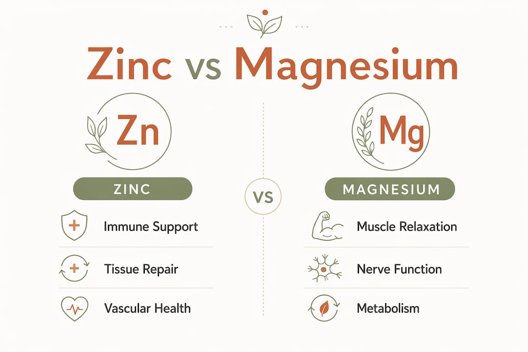 Infographic comparing zinc and magnesium health benefits