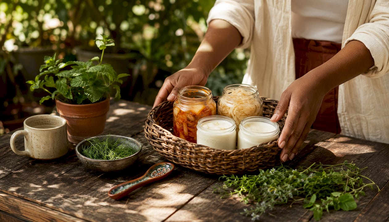 Hands holding probiotic foods bowl