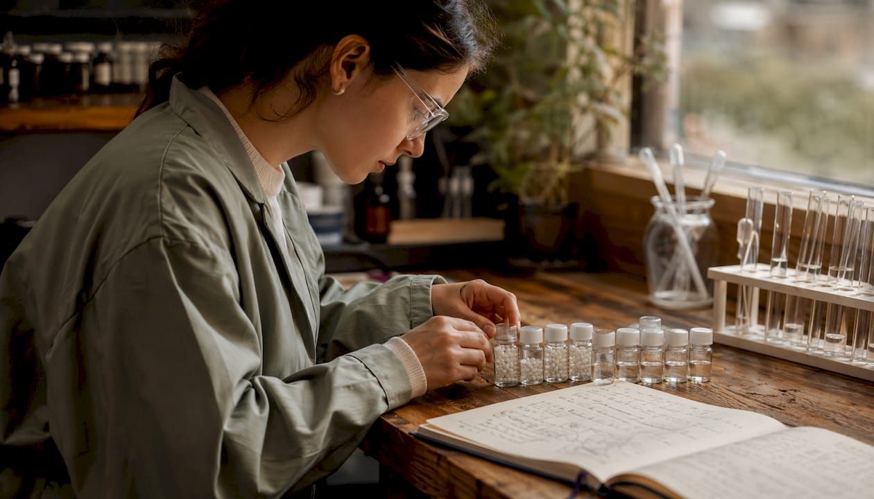 Scientist handling L-arginine and MSM supplement samples