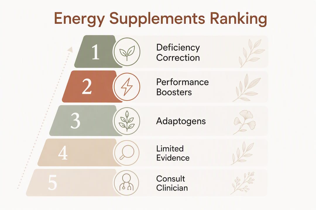 Infographic showing ranked categories of energy supplements