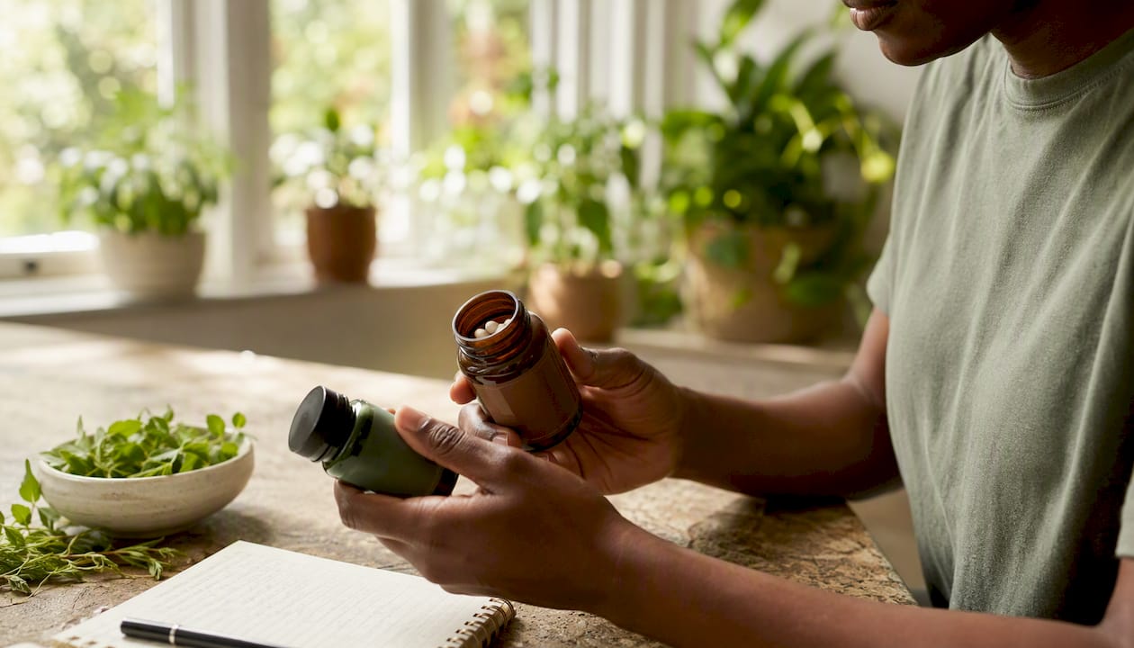 Hands comparing zinc supplement bottles