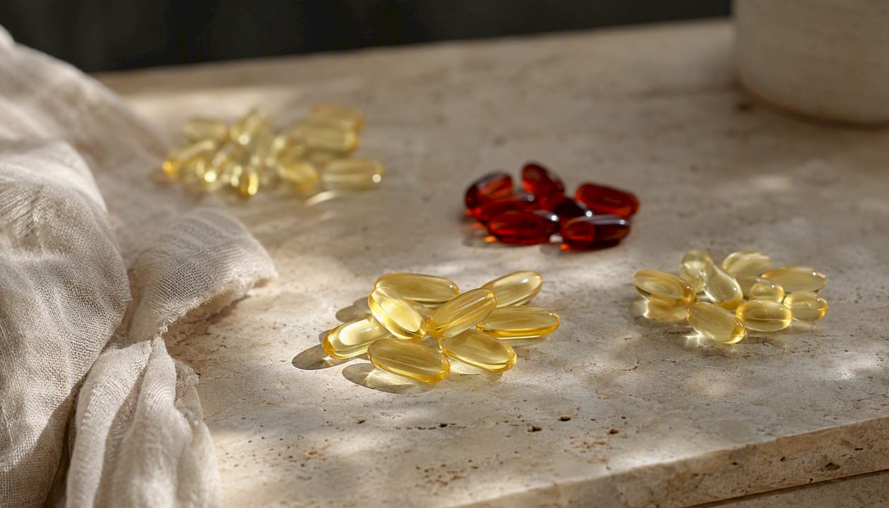 Clusters of omega-3 supplement capsules