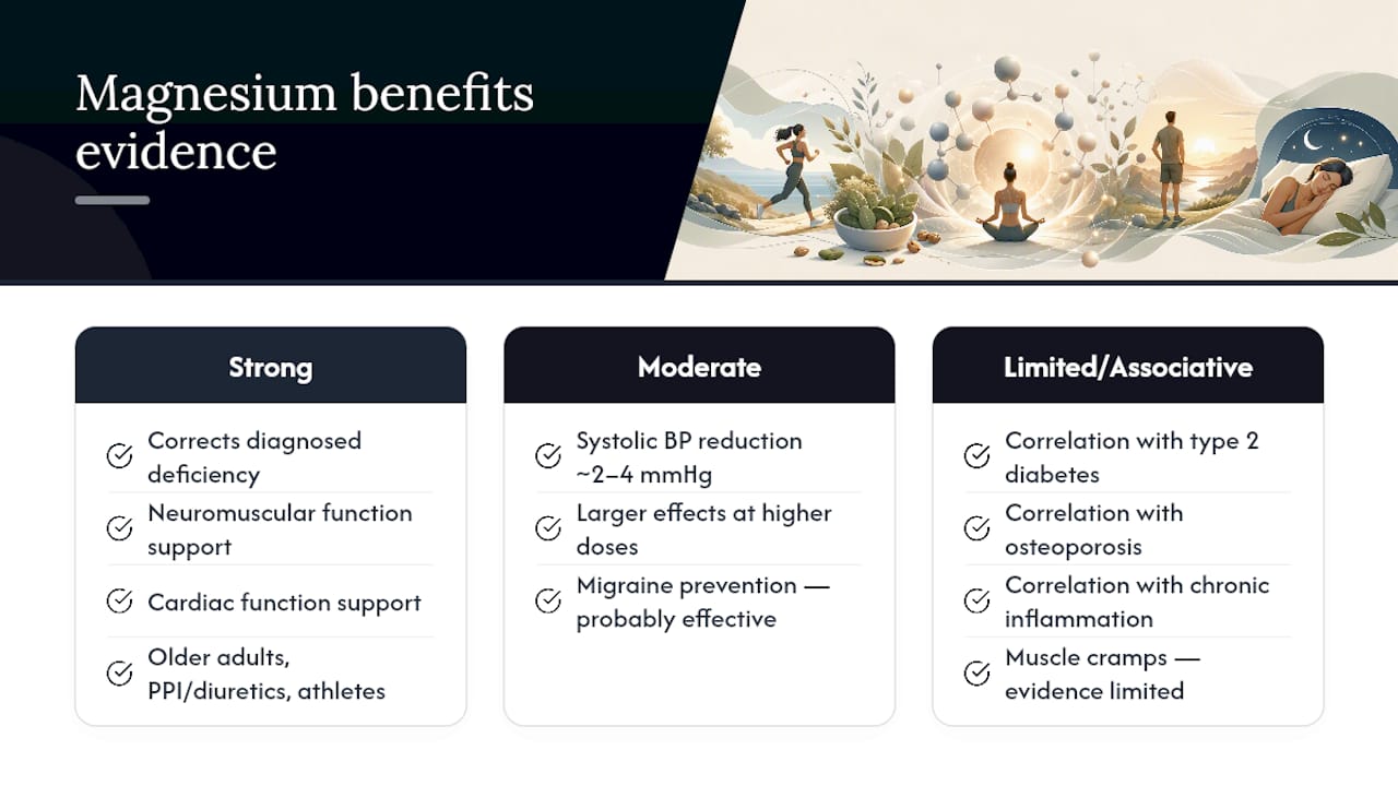Diagram showing magnesium benefit evidence tiers