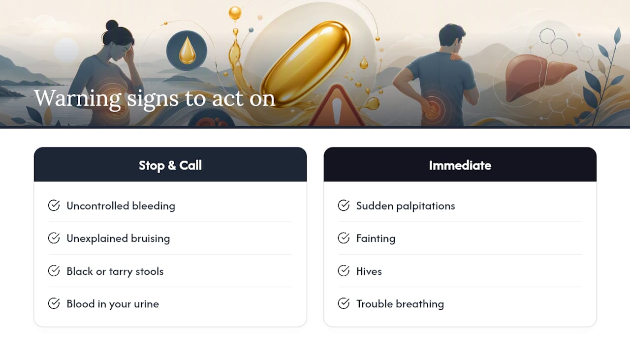 Diagram of omega-3 side effects and when to see a doctor