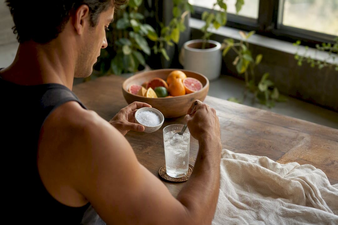 Hand stirring electrolyte water with salt