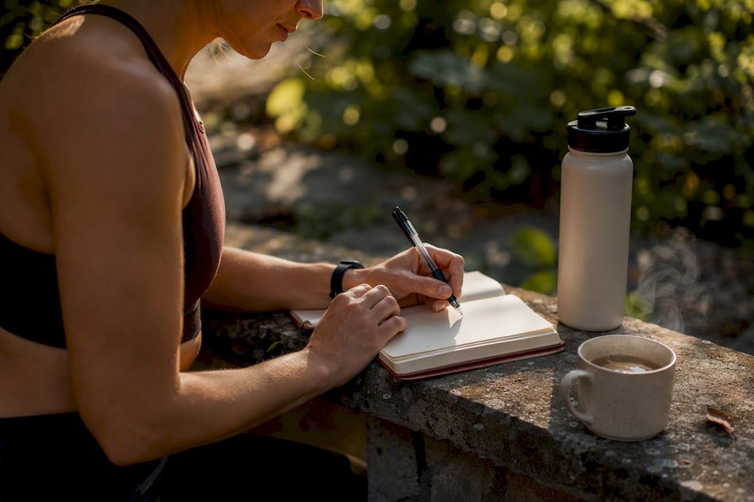 Athlete journaling supplement experience outdoors