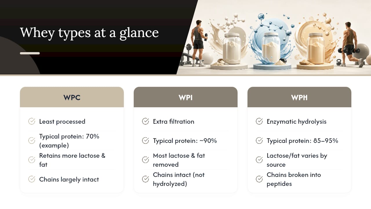 Comparison of three whey protein types