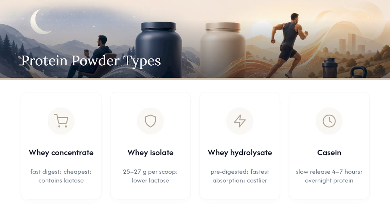 The Main Types of Protein Powder, Side by Side — overview diagram