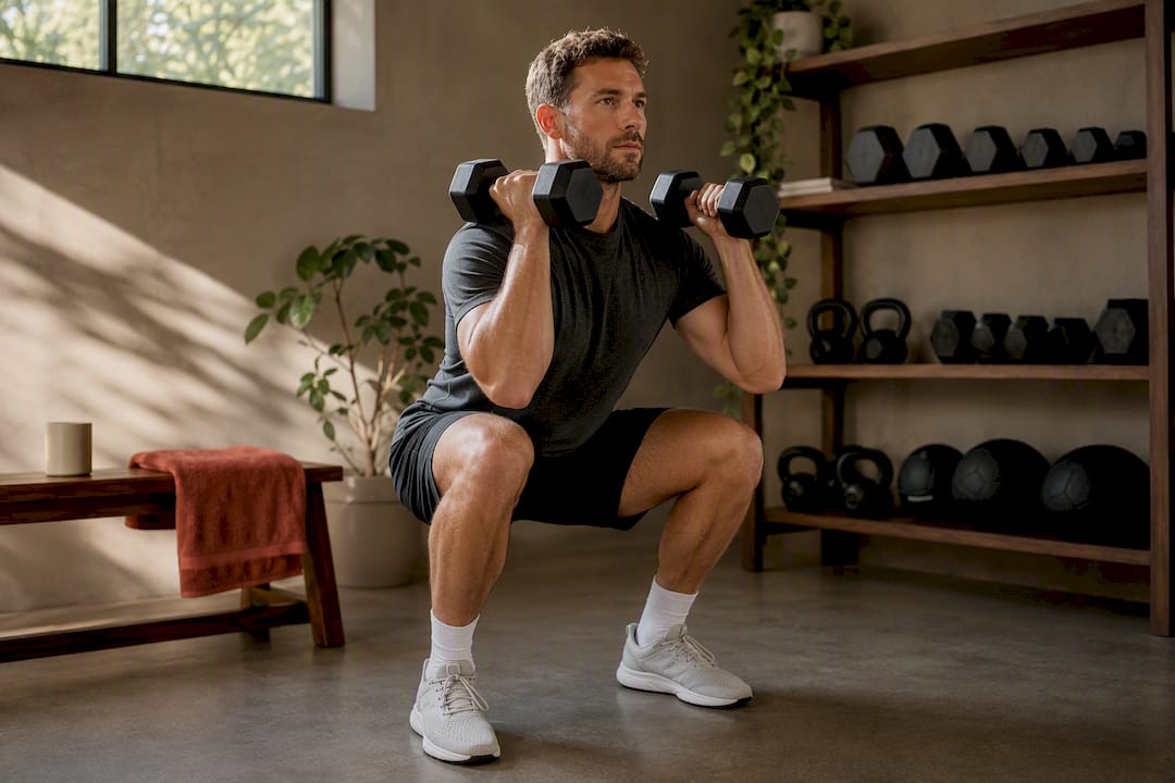 Adult performing dumbbell resistance exercise