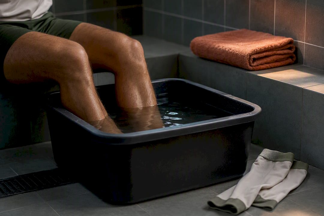 Tennis player using cold water recovery