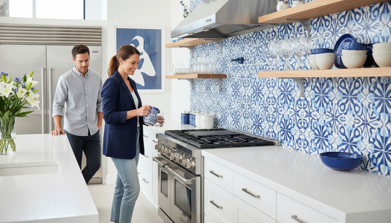 patterned tile kitchen splashback