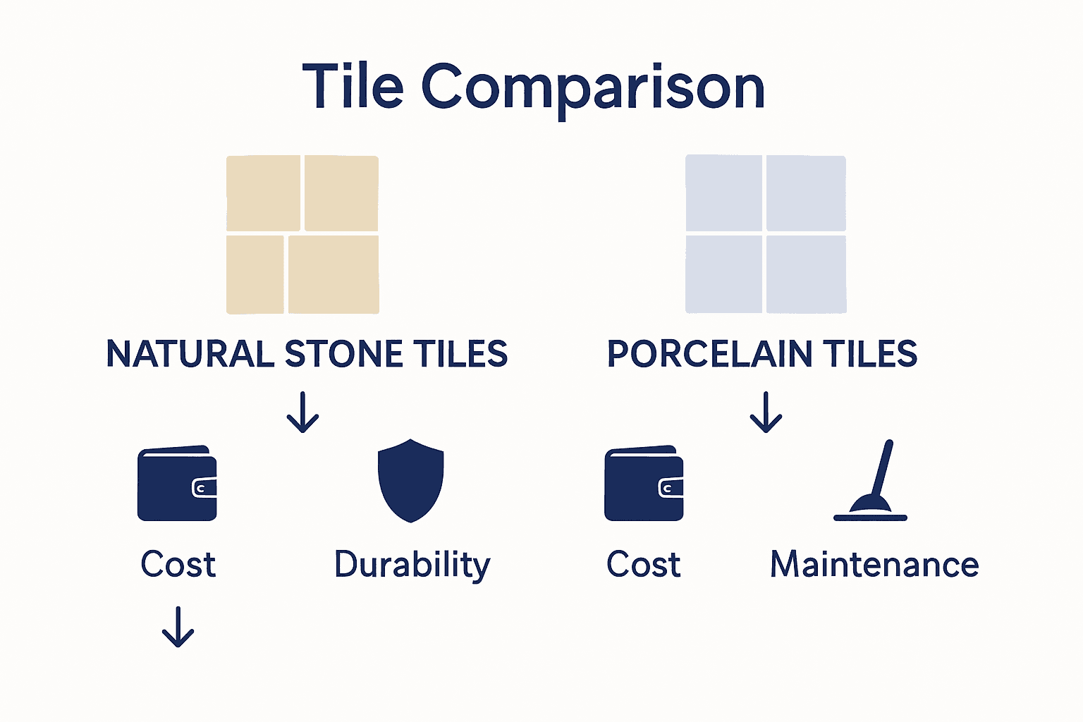 Infographic showing natural stone vs porcelain tile cost and maintenance comparison