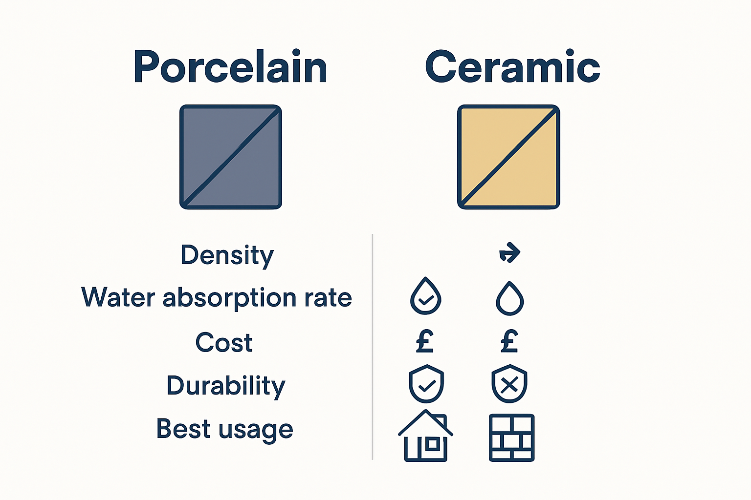Infographic comparing porcelain vs ceramic tile features