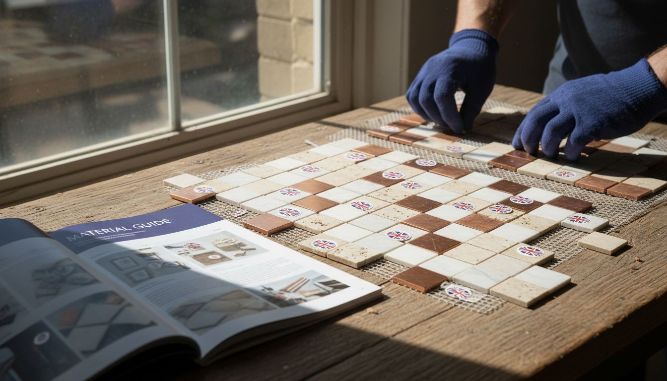 Stone and metal mosaic tiles detailed textures
